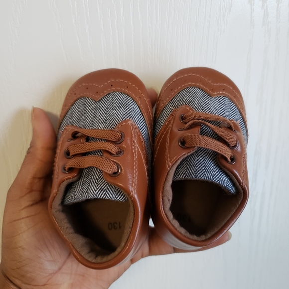 Brown Baby Leather Canvas Rubber Sole Shoe - Picture 6 of 15